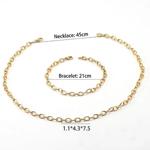 Classic 18K gold plated stainless steel O-chain necklace and bracelet set jewelry