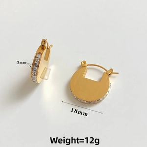 Detail view showing 18mm gold plated hoop earrings with 3mm square zircon setting
