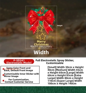 Size chart for Christmas static window stickers showing various dimensions from S to XXL