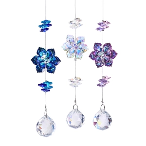 Three-piece set of maple leaf crystal wind chimes in blue, iridescent, and purple finishes