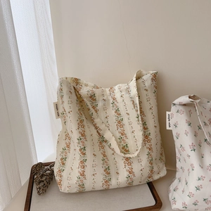 Floral Cotton Canvas Underarm Bag Minimalist Elegant Shoulder Handbag With Magnetic Buckle Casual Retro For Women