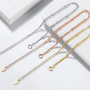 Adjustable S925 sterling silver beaded twisted chain in silver, rose gold and gold