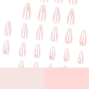 Faux ongles longs amandes dégradé rose avec finition brillante pour ensemble complet