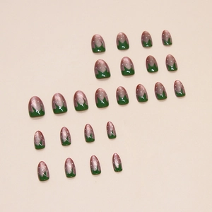 Strawberry cat-eye press-on nails set with 24 pieces in almond shape for women