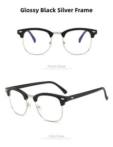 Classic browline sunglasses in bright black and silver showing front and side views