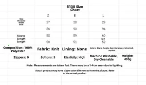 Detailed size chart for women's knit cardigan with measurements for S, M and L sizes