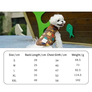 Cartoon dog vest size chart and pet wearing reversible winter jacket for small dogs