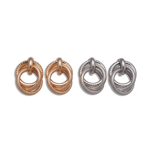Orecchini geometrici multistrato in metallo color oro rosa e argento lucido