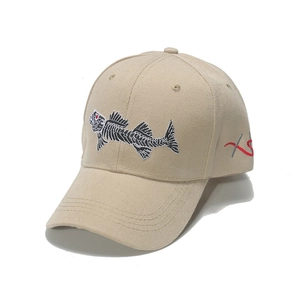 Tan cotton baseball cap with fish bone embroidery and camouflage outdoor style