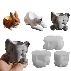 Animal Silicone Mold Rabbit Polar Bear Elephant DIY Flower Pot Candle Cup Pen Holder Crafting Ornament