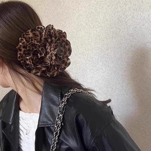 Große Haarklammer Mit Stoffblume Und Leopardenmuster Elegante Retro Haarspange Für Damen Haarschmuck Für Den Hinterkopf