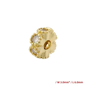Golden honeycomb gear bead with zircon inlays for DIY jewelry bracelets 3x6mm size