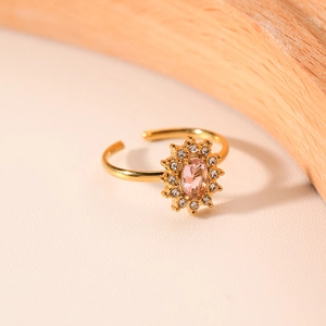 18K vergoldeter Edelstahlring mit rosa Sonnenblume und Zirkonia für Damen