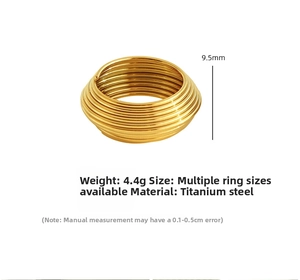 Detail view of 9.5mm wide multi-layer spiral ring in gold-plated titanium steel finish