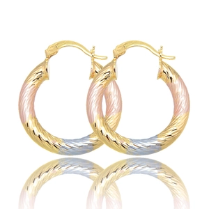 Dames Mode Driekleurige Creolen Messing Verguld Gedraaid Getextureerd Sluiting Sieraden