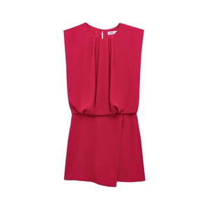 Women Romper Sleeveless Round Neck Pleated Waist Cinched Solid Color Elegant Casual Streetwear Fashion Jumpsuit