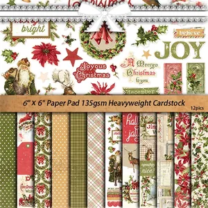 Christmas Scrapbooking Paper Vintage Holiday Decorative Cardstock For DIY Journaling Collage Crafting Background Patterns