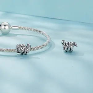 S925 sterling silver coiled snake beads on bracelet with retro oxidized finish