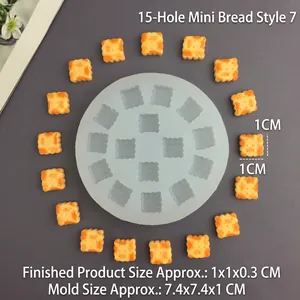 Macro view of 15-cavity mini waffle silicone mold with tiny finished cookie models