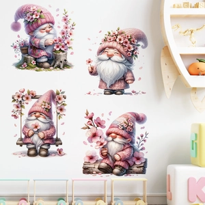 Adesivi per finestre con gnomi e fiori di ciliegio rosa per decorazioni festive in vetro
