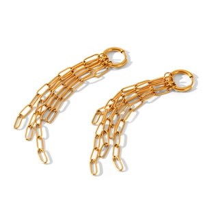 Boucles d'oreilles pendantes en acier inoxydable doré 18k avec de longues chaînes