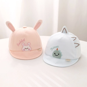 Cute cotton baby baseball caps with 3D rabbit ears and dinosaur fins for infants