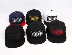 Flat brim baseball caps collection with embossed Parental Advisory logo in six colors