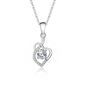 Elegant S925 sterling silver heart necklace with a sparkling round moissanite pendant
