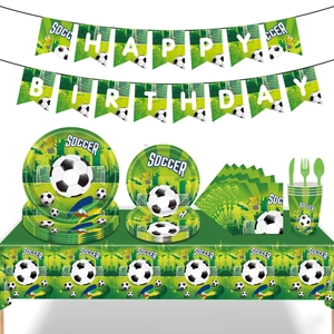 Soccer Football Theme Birthday Party Supplies Green Paper Tableware Plates Cups Napkins Tablecloth Banner For Sports Fans Decoration