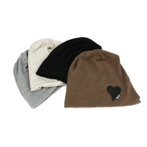 Women's knitted heart beanie set in black, grey, beige and brown soft cotton blend