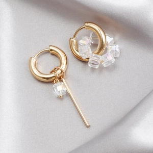 Pendientes de Aro de Metal Asimétricos Geométricos para Mujer Diamante de Imitación Transparente Cuentas Barra Larga Corazón Perla Artificial Joyas