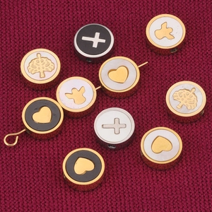 DIY stainless steel circular charms with heart and cross motifs for jewelry making