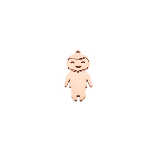 Detail of rose gold stainless steel pendant in boy shape with polished finish surface