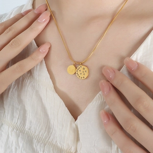 Gold snake chain necklace with Good Luck and star zircon pendant for women