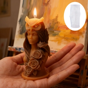 Moule en silicone déesse hibou et rose pour bougie artisanale avec détails artistiques