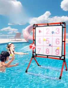 Children playing with the floating 3x3 tic-tac-toe toss game in a swimming pool