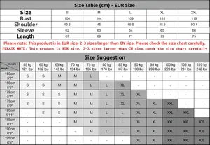 European size chart for men high neck sweater with measurements from S to XXL