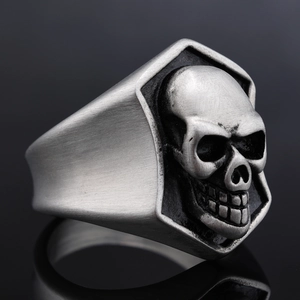 Vintage punk silver skull ring for men in gothic style made of stainless steel