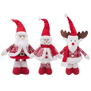 Dreiteiliges Weihnachts-Plüschset mit Weihnachtsmann, Schneemann und Rentier mit Karomuster