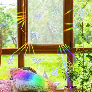 8pcs 3D rainbow prism bird window stickers creating colorful suncatcher light on walls