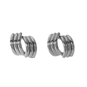 Polished silver layered triple line interlaced stud earrings in stainless steel