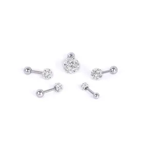 Set of 5 surgical steel opal and crystal ball labret earrings in various sizes