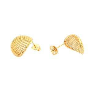 French luxury 18K gold plated hollow grid semi-circle stud earrings with woven texture