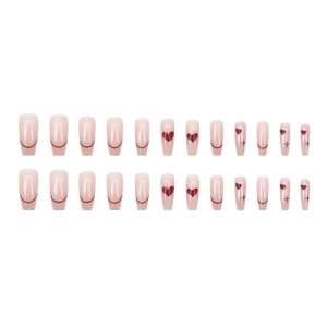 French red heart coffin press-on nails set with 24 pieces in minimalist ballet style