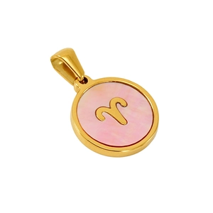 18K gold plated Aries constellation necklace with pink mother of pearl pendant for women
