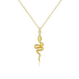 S925 sterling silver long snake pendant necklace with polished gold finish and fine chain
