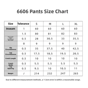 Detaillierte Größentabelle für nahtlose Yoga-Leggings mit Maßen für die Größen S, M, L und XL
