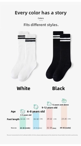 Detailed size guide for breathable mesh athletic calf socks in black and white stripes