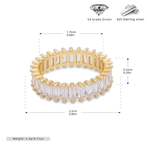 Detailed size and material technical diagram of the gold 925 sterling silver zircon ring