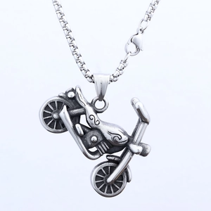 Vintage punk motorcycle pendant necklace in retro silver finish with a durable box chain